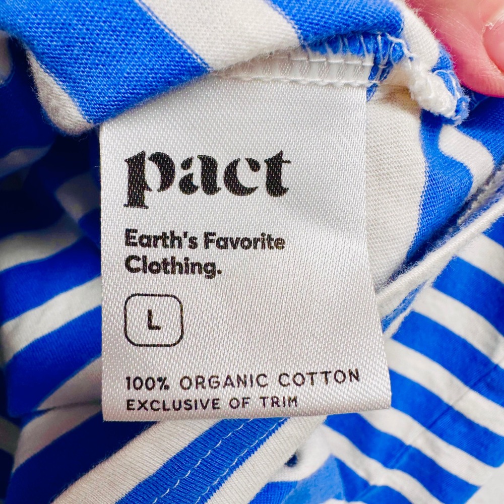 Pact Soft Spin Tank Top Women L Blue White Striped Organic Cotton V-Neck - Picture 4 of 7